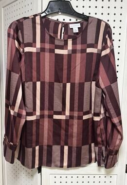 Liz Claiborne Satin Maroon Pink Long Sleeve Blouse Top - Size Petite Large